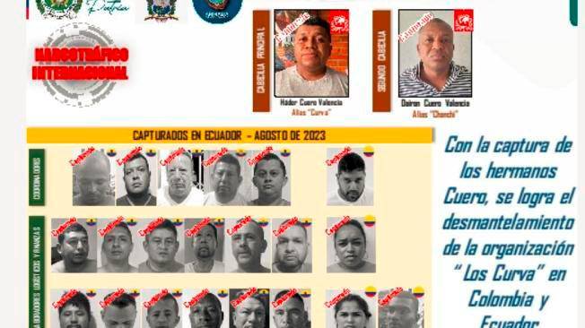 Autoridades en Colombia y Ecuador capturaron a los hermanos Cuero Valencia, jefes del grupo narcotraficante “Los Curva”. Foto: Policía de Colombia. 