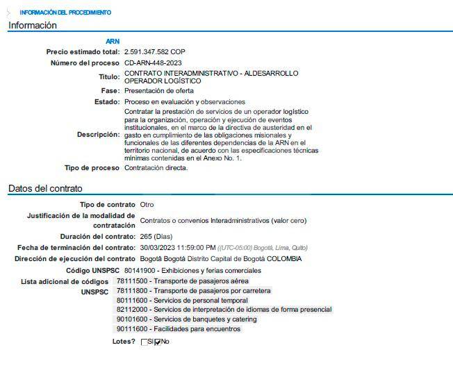En esta imagen se ve el monto del contrato y las funciones de Aldesarrollo. FOTO: Archivo Particular. 