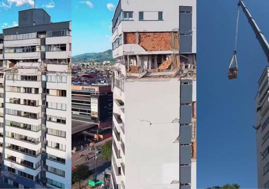 El edificio Invico tiene cincuenta años de historia, su construcción fue fundante para Risaralda, pues en su momento fue el más alto de la región; con el terremoto sufrió graves daños y tendrá que demolerse. FOTO Redes sociales