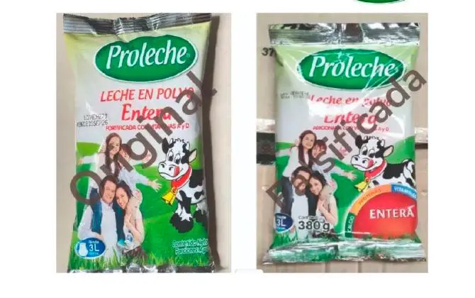 La leche en polvo fraudulenta se está vendiendo bajo el logo de Proleche. FOTO: Invima