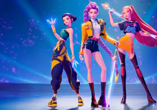 Escena de la película animada KPop Demon Hunters, que inspira los disfraces más buscados de Halloween 2025. FOTO cortesía