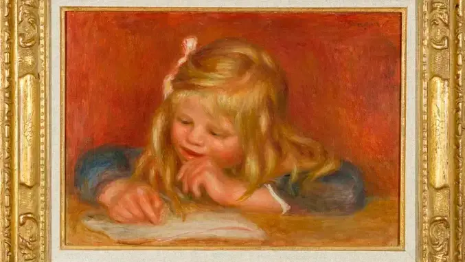 Este es el cuadro Coco lisant, retrato del hijo de Renoir que fue robado con otros tres más, pero luego en la huida de los ladrones fue abandonado. FOTO Cortesía Museo Renoir