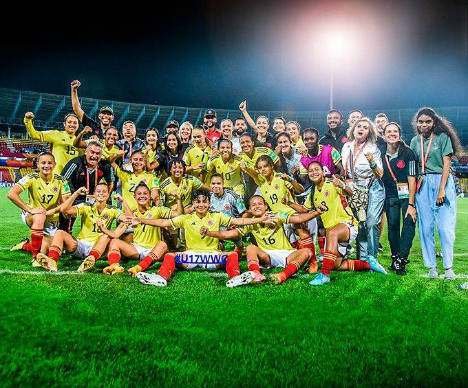 Las jugadoras de la Selección Colombia femenina cumplen un brillante papel en el Mundial sub-17 en la India. FOTO: TWITTER FCF