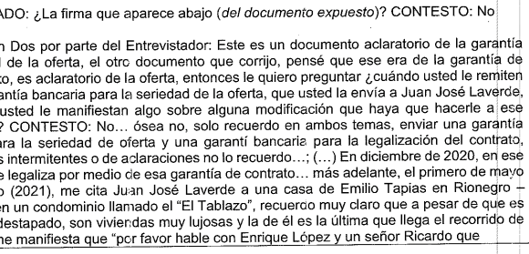 Testimonio sobre la finca en El Tablazo