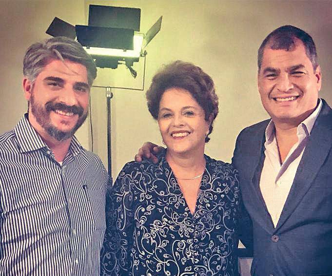 Amauri Chamorro junto a la expresidenta brasilera Dilma Rousseff y el expresidente Rafael Correa.