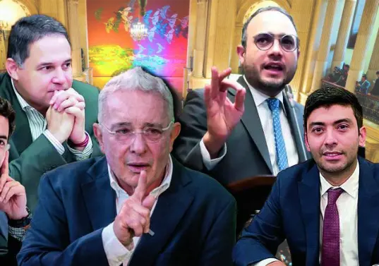 De izquierda a derecha, Daniel Briceño, Honorio Henríquez y Álvaro Uribe (Centro Democrático), Alfredo Deluque (La U) y Nicolás Barguil (conservador). FOTOmontaje elcolombiano