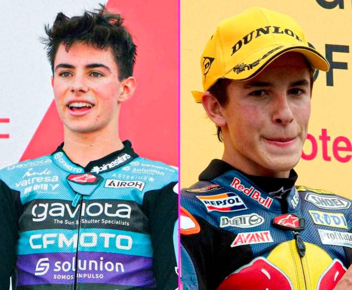 El colombiano David Alonso y el italiano Valentino Rossi, quienes comparten récord de victorias en Moto3. FOTO @MotoGP