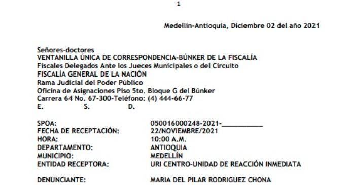 Recepción de la denuncia en la Fiscalía General.