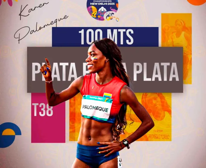 La antioqueña Karen Palomeque celebrando su medalla de plata en el Mundial de India. FOTO CORTESÍA @paraatletismo