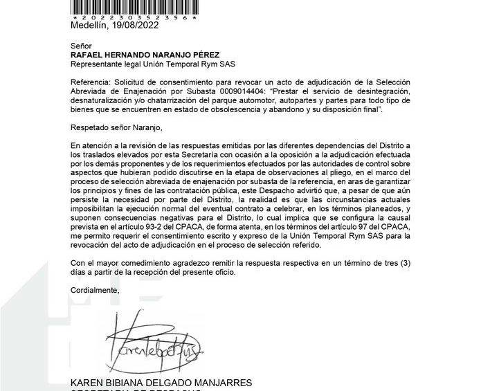Esta es la solicitud de revocatoria de la Alcaldía. 