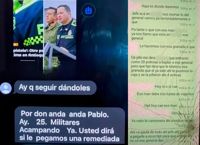 Pantallazos de conversaciones de los presuntos implicados en el plan criminal, según la Policía. FOTOS: CORTESÍA.