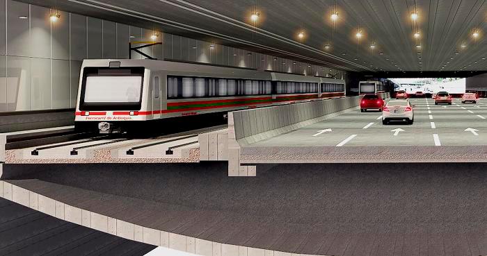 Recreación virtual del paso soterrado del ferrocarril por el costado oriental de Parques del Río. FOTO: CORTESÍA