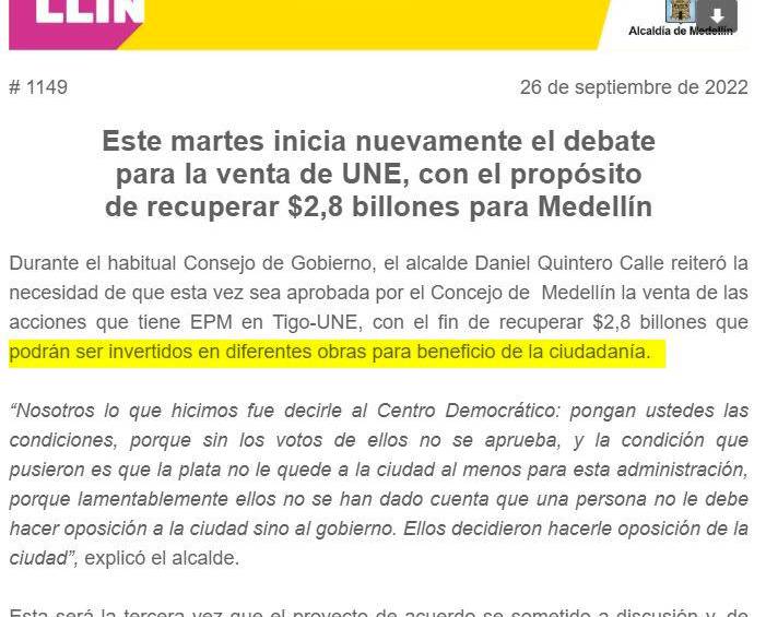 El boletín de la Alcaldía enviado el pasado lunes.