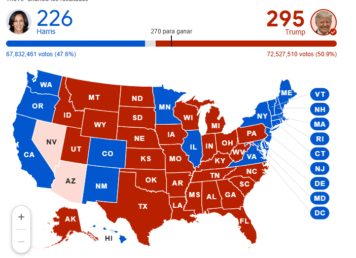 Así quedó el mapa electoral estadounidense con la victoria de Donald Trump