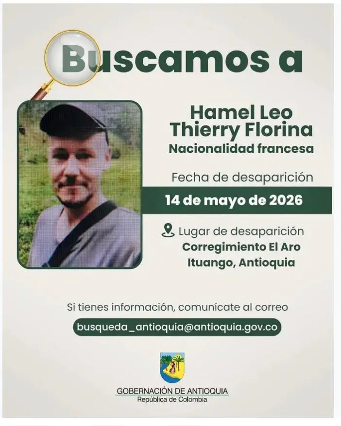 La madre del joven desaparecido informó que perdió contacto con su hijo desde el 16 de abril de 2026. FOTO: Gobernación de Antioquia
