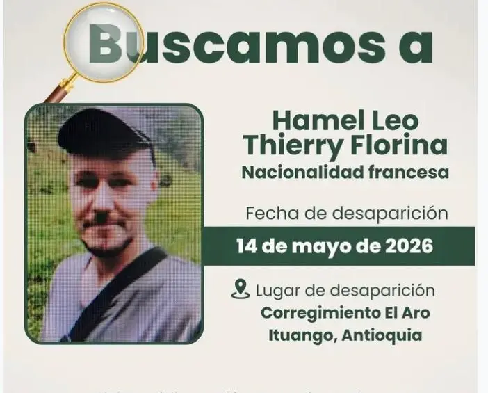 La madre del joven desaparecido informó que perdió contacto con su hijo desde el 16 de abril de 2026. FOTO: Gobernación de Antioquia