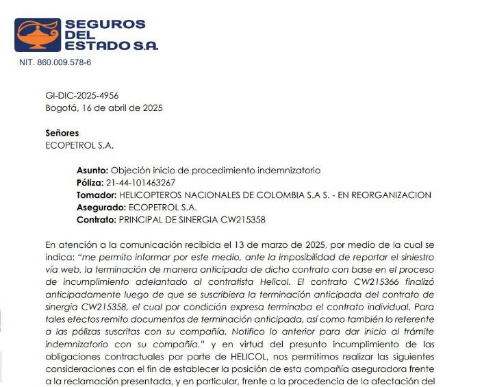 Pronunciamiento de Seguros del Estado.