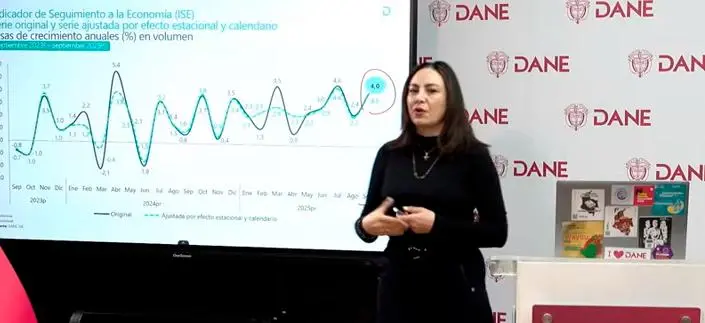 La directora del Dane, Piedad Urdinola, presenta los resultados del PIB colombiano a septiembre. FOTO tomada de Youtube