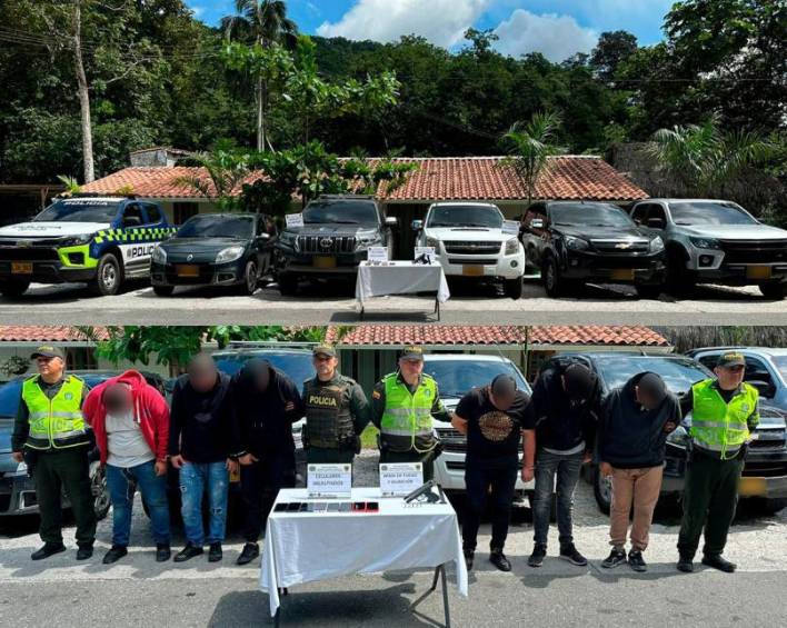 Imágenes de la captura de los seis hombres y la recuperación de las cuatro camionetas. FOTO: Cortesía