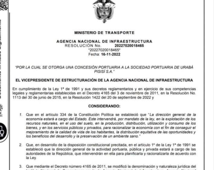 Vía libre a la construcción de Pisisí, el segundo puerto que tendrá Urabá