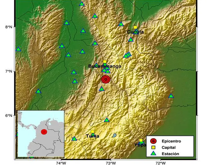 Este fue el epicentro del sismo, según el Servicio Geológico Colombiano. FOTO @SGCOL