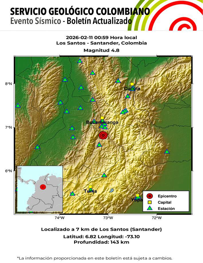 Este fue el epicentro del sismo, según el Servicio Geológico Colombiano. FOTO @SGCOL