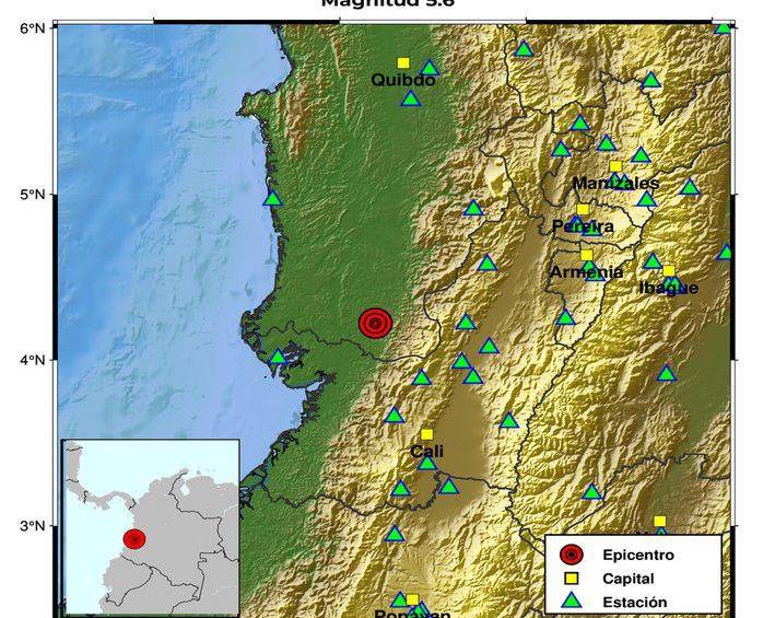 Sismo de magnitud 5.6, con profundidad de 112 km, en El Litoral del San Juán (Docordó), Chocó, el pasado 14 de mayo. FOTO: SGC.