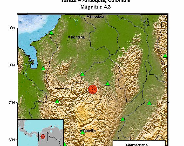 El Servicio Geológico Colombiano reportó en la mañana de este viernes un fuerte temblor de 4,3 en Antioquia. Foto: Servicio Geológico Colombiano