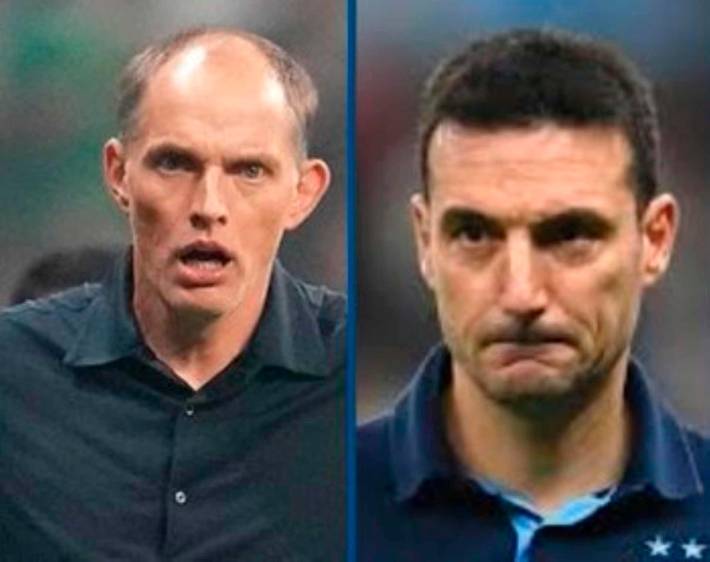 Los técnicos Thomas Tuchel y Lionel Scaloni son dos estilos diferentes que se miden en el Mundial de Norteamérica por el paso a la final. FOTO PANTALLAZO