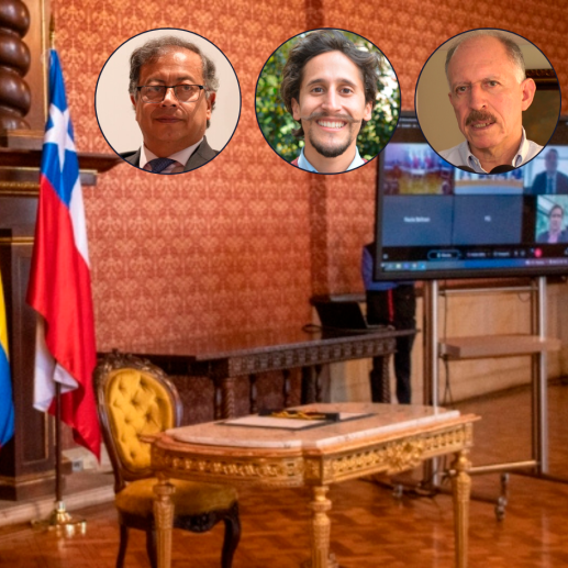 En la imagen el presidente Gustavo Petro, Sebastián Guanumen, cónsul en Chile, y Temístocles Ortega, embajador en Chile. Ambos nombramientos han sido polémicos. FOTO CORTESÍA