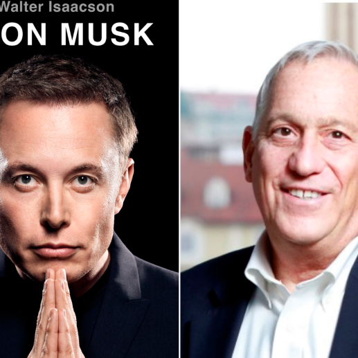 A la izquierda la portada de la biografía de Elon Musk, a la derecha su autor: Walter Isaacson. FOTOS Cortesía
