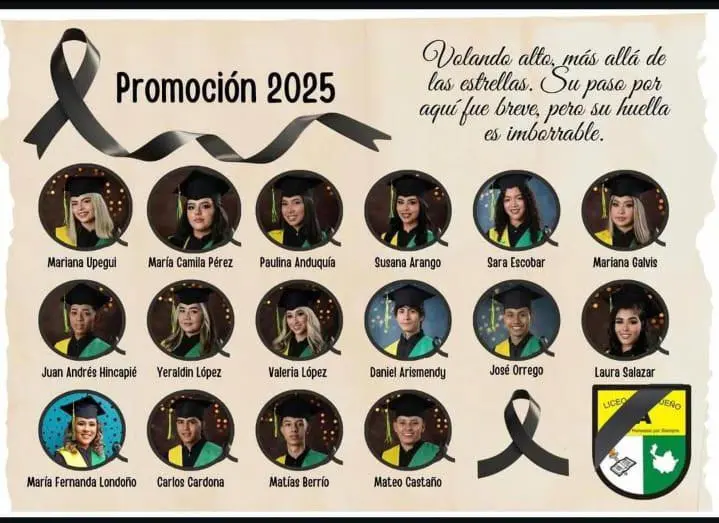 Los recién egresados Liceo Antioqueño de Bello que perdieron la vida en el accidente. Foto: redes sociales