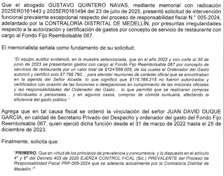 Apartado de la resolución de la CGR para asumir la investigación del fondo fijo. FOTO Cortesía