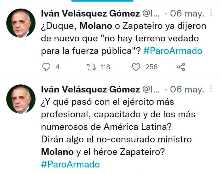 Capturas en pantalla sacadas de la cuenta de Twitter @Ivan_Velasquez_