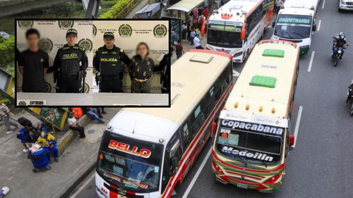 El hombre de 26 y la mujer de 30 años fueron capturados por el homicidio al interior del bus. FOTO: Cortesía Policía Metropolitana