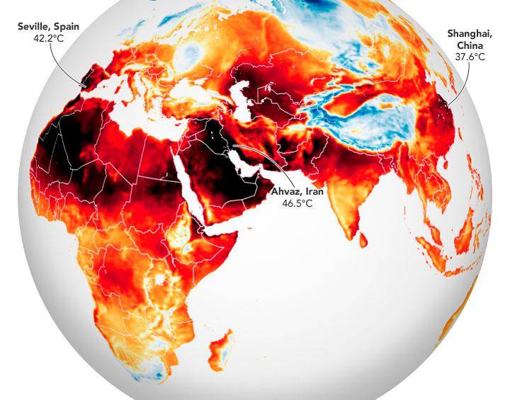 Este es el mapa de temperaturas que se publicó por la Nasa. FOTO: CORTESÍA NASA