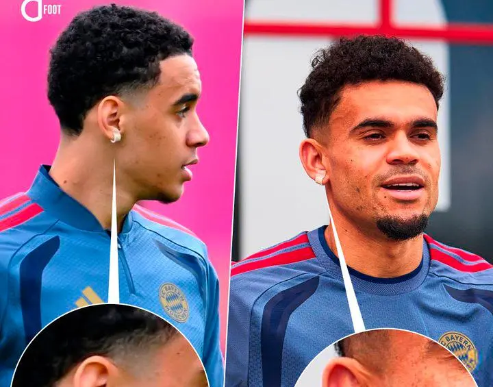 Imágenes de los jugadores del Bayern, incluido Luis Díaz, usando parches en la oreja. FOTOS @ActuFoot_