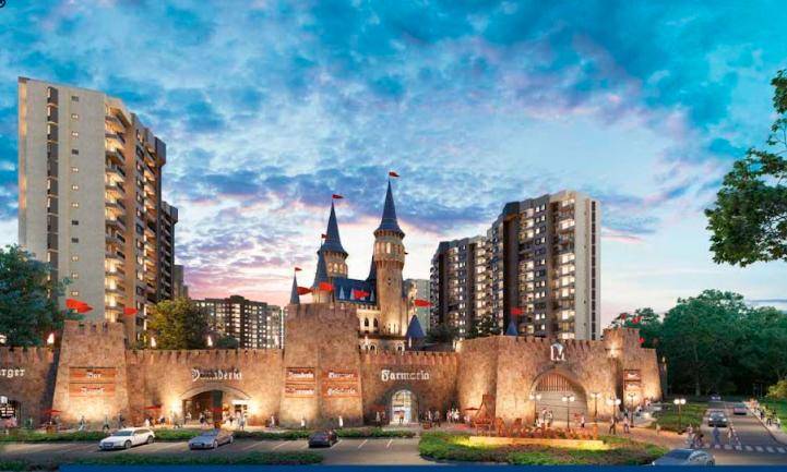 Render del aspecto que tendrá Medieval, macroproyecto residencial en Rionegro que comprende 5 unidades residenciales. FOTO cortesía Pulso Promotora Temática