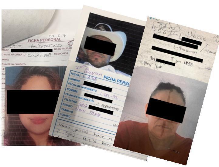Algunas de las fichas de supuestas víctimas, encontradas en el allanamiento a la guarida del barrio Kennedy. Además de los datos de identidad y fotos, incluyen la casilla de “valor”. <b> </b>FOTOS<b> CORTESÍA</b>