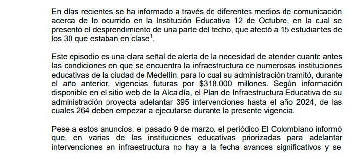 Alcalde Quintero debe aclararle a la Procuraduría cómo solucionará la crisis de infraestructura en los colegios