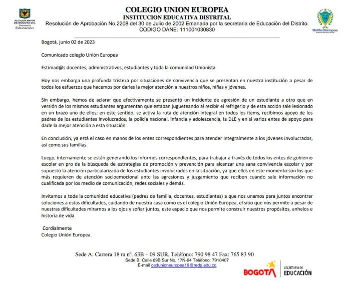 Estudiante fue apuñalado por un compañero mientras hacía fila para el refrigerio en colegio de Bogotá