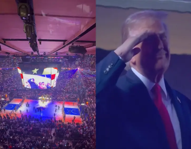 Donald Trump asistió al tercer juego de las Finales NBA entre Knicks y Spurs en Nueva York. FOTO: X: ABC