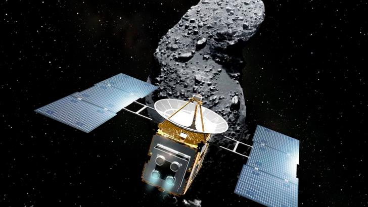 Ilustración de la sonda japonesa acercándose al asteroide. Imagen AFP