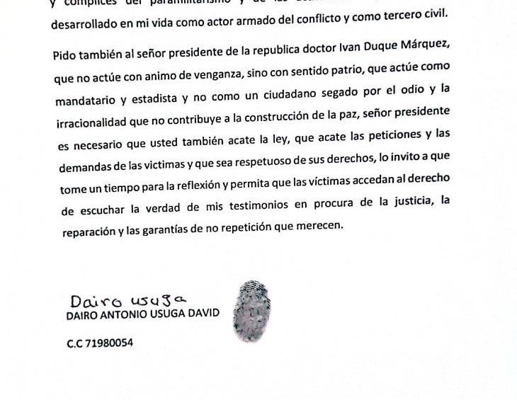 “No actúe con ánimo de venganza”: Alias “Otoniel” a Duque en carta enviada a víctimas