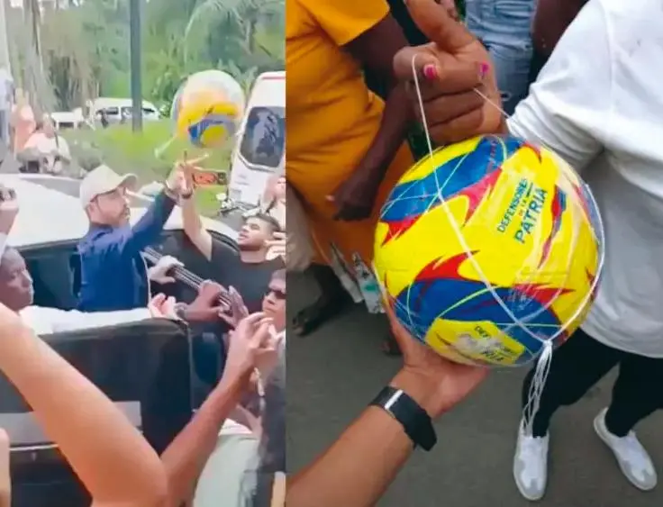 Desde una camioneta, De la Espriella lanzó balones con el logo de su recién avalado partido político “Defensores de la Patria”. FOTO CORTESÍA