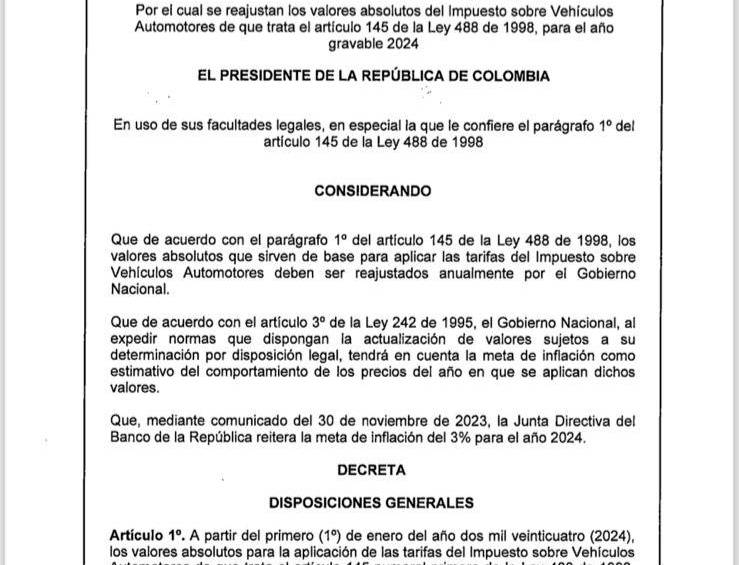 Comience a hacer cuentas: ya se conoce el decreto de impuestos a vehículos para 2024 en Colombia
