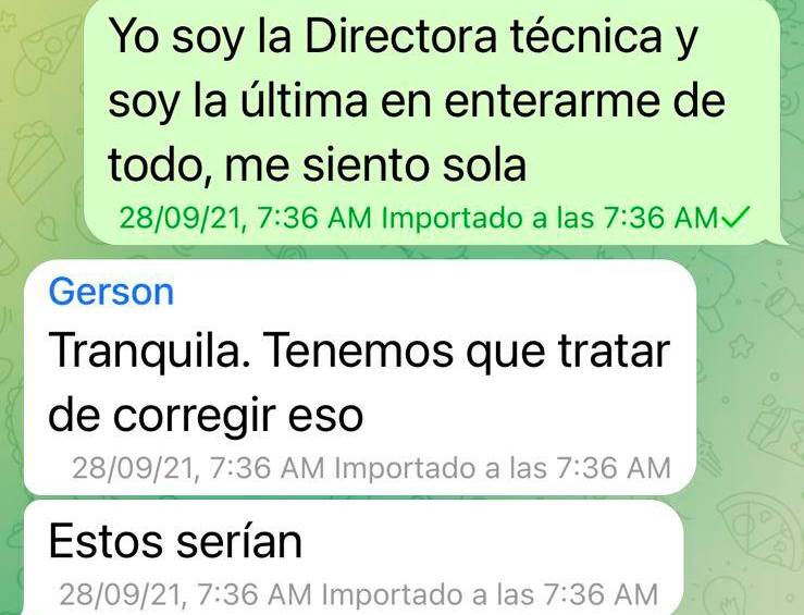 Estas conversaciones de whatsapp sostenidas por Pilar Rodríguez con el funcionario Gerson Alzate muestran cómo la contratación era direccionada por el secretario Ramírez. <b><span class=mln_uppercase_mln> </span></b>FOTO<b><span class=mln_uppercase_mln> Archivo</span></b>