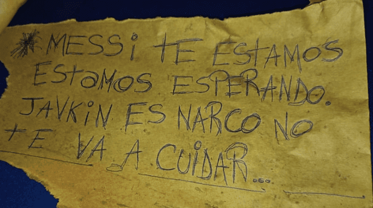 El mensaje amenazante que le dejaron a Lionel Messi. FOTO Cortesía TN Argentina