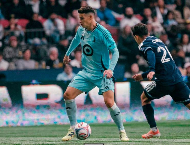 El colombiano James Rodríguez debutó con el Minnesota United, ingresó a los 65 minutos de la derrota 6-0 ante Vancouver Whitecaps. FOTO TOMADA X@MNUFC