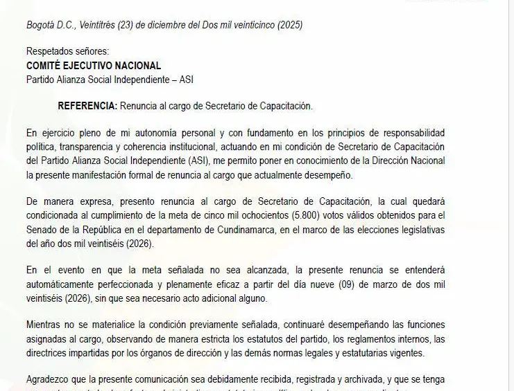 Esta es una de las cartas conocidas por EL COLOMBIANO donde se fijan las cuotas de votos. Foto: cortesía